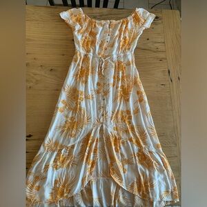 Indigo Rose Floral‎ High Low Peasant Dress Yellow White Women’s Medium Preloved